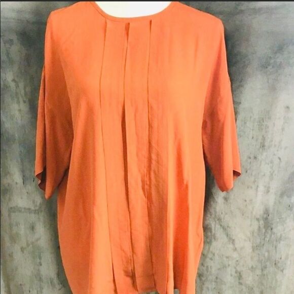 M Missoni Orange Silk Tunic Top Tuck Pleated Front Y - Picture 2 of 9